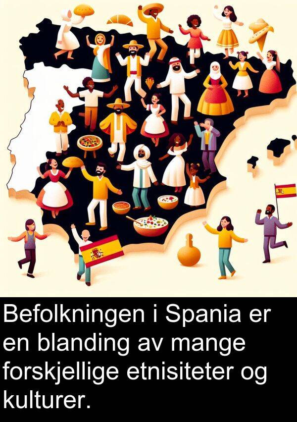 blanding: Befolkningen i Spania er en blanding av mange forskjellige etnisiteter og kulturer.