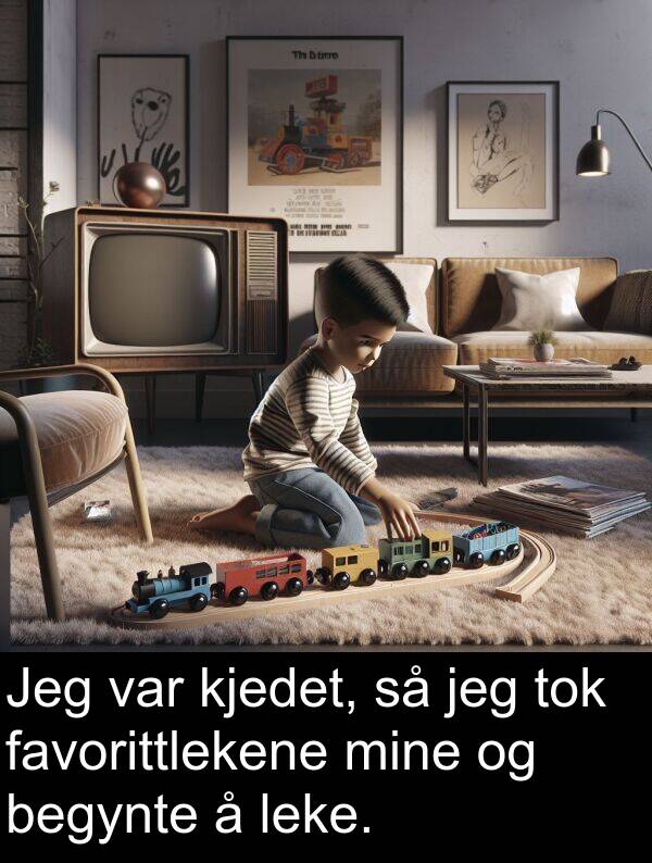 leke: Jeg var kjedet, så jeg tok favorittlekene mine og begynte å leke.
