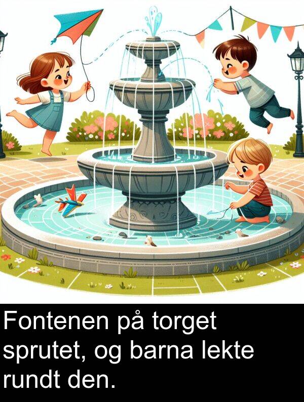 lekte: Fontenen på torget sprutet, og barna lekte rundt den.