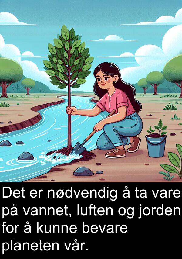planeten: Det er nødvendig å ta vare på vannet, luften og jorden for å kunne bevare planeten vår.