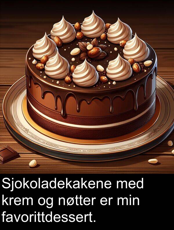 favorittdessert: Sjokoladekakene med krem og nøtter er min favorittdessert.