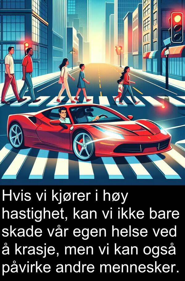 også: Hvis vi kjører i høy hastighet, kan vi ikke bare skade vår egen helse ved å krasje, men vi kan også påvirke andre mennesker.