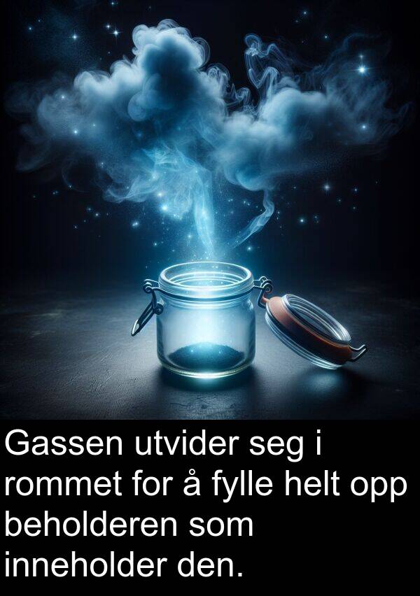 utvider: Gassen utvider seg i rommet for å fylle helt opp beholderen som inneholder den.