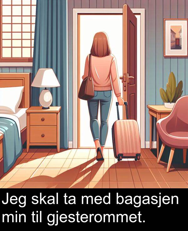 bagasjen: Jeg skal ta med bagasjen min til gjesterommet.