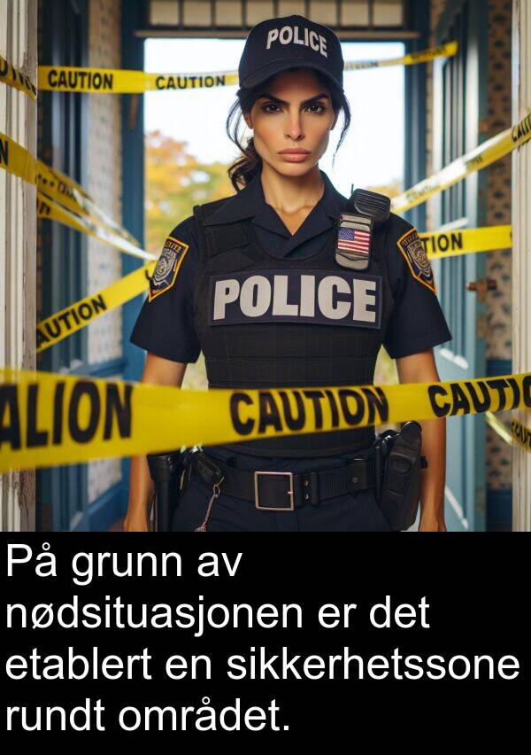 grunn: På grunn av nødsituasjonen er det etablert en sikkerhetssone rundt området.