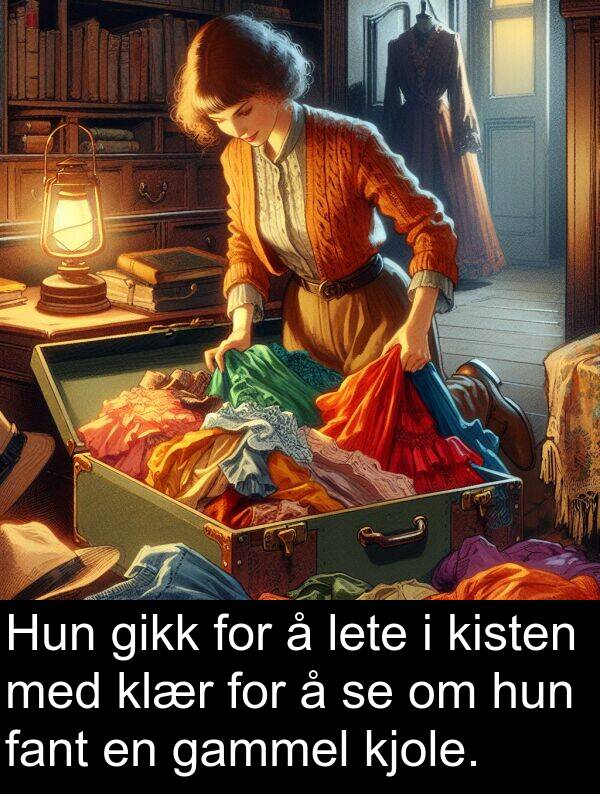 gammel: Hun gikk for å lete i kisten med klær for å se om hun fant en gammel kjole.