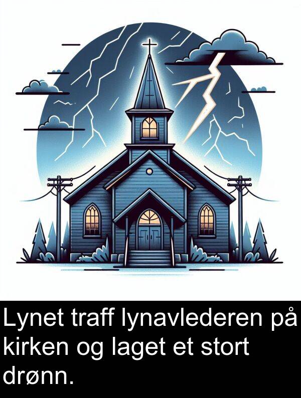 kirken: Lynet traff lynavlederen på kirken og laget et stort drønn.
