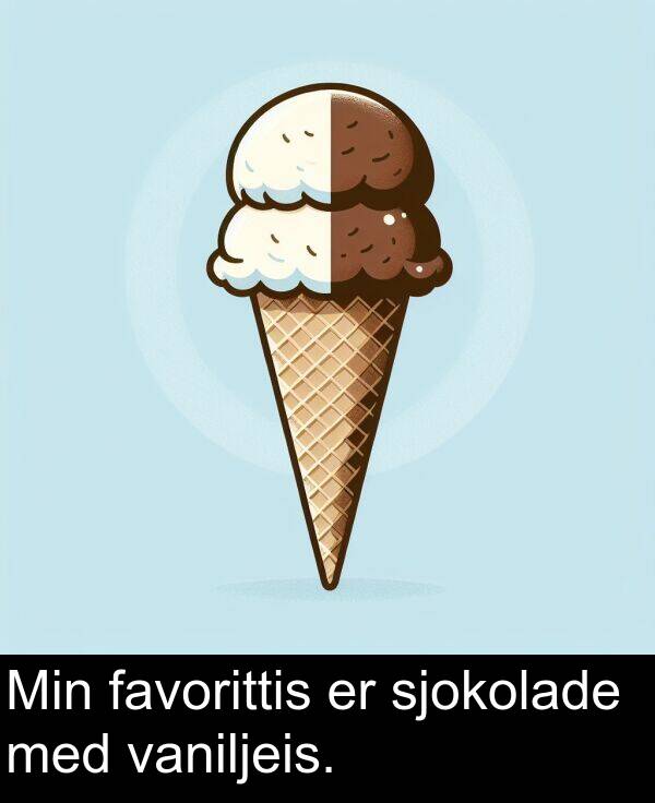 favorittis: Min favorittis er sjokolade med vaniljeis.