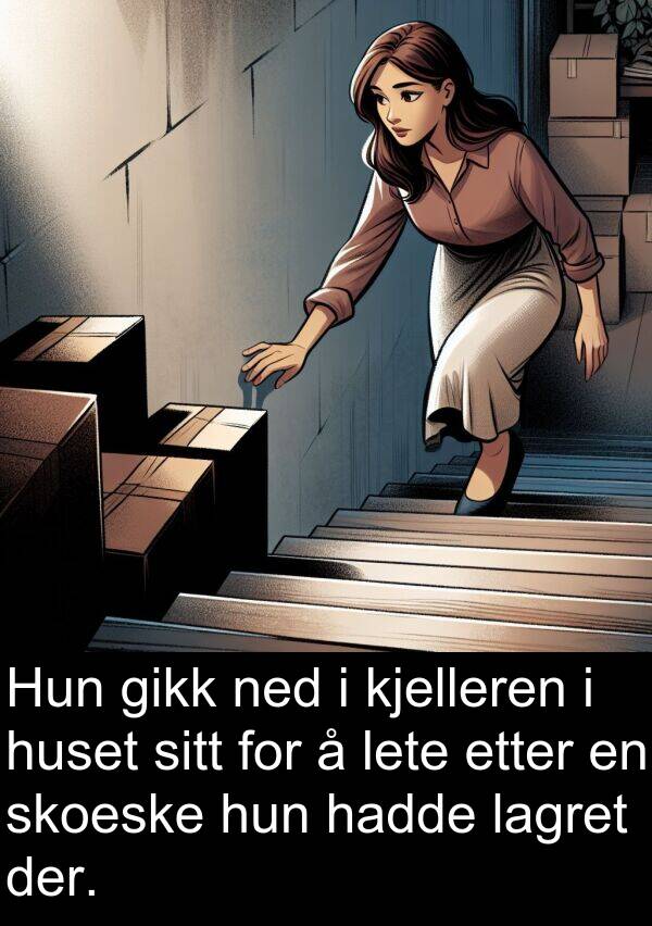der: Hun gikk ned i kjelleren i huset sitt for å lete etter en skoeske hun hadde lagret der.