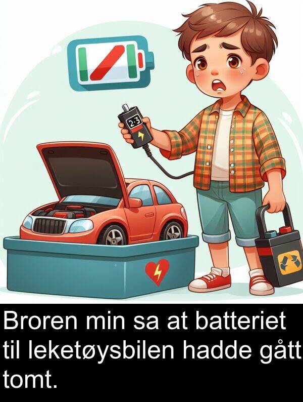 batteriet: Broren min sa at batteriet til leketøysbilen hadde gått tomt.
