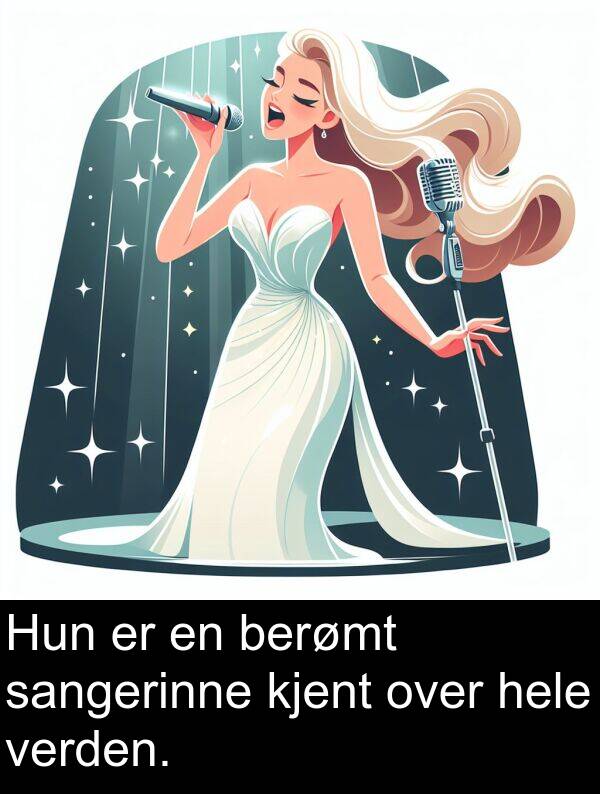 over: Hun er en berømt sangerinne kjent over hele verden.