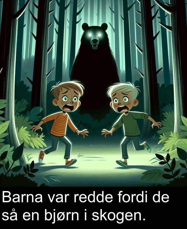 skogen: Barna var redde fordi de så en bjørn i skogen.