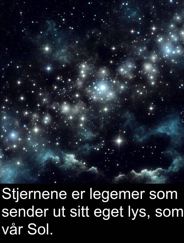 sender: Stjernene er legemer som sender ut sitt eget lys, som vår Sol.