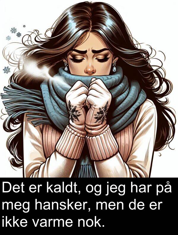 kaldt: Det er kaldt, og jeg har på meg hansker, men de er ikke varme nok.