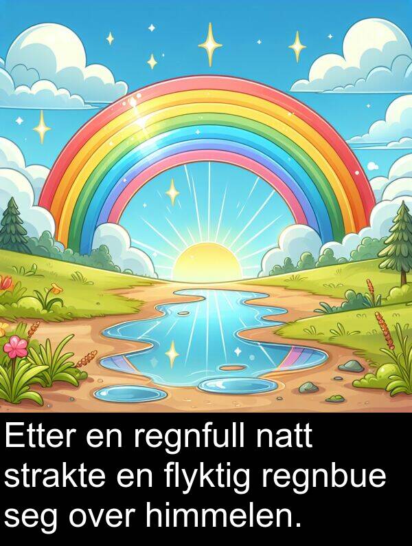 regnfull: Etter en regnfull natt strakte en flyktig regnbue seg over himmelen.