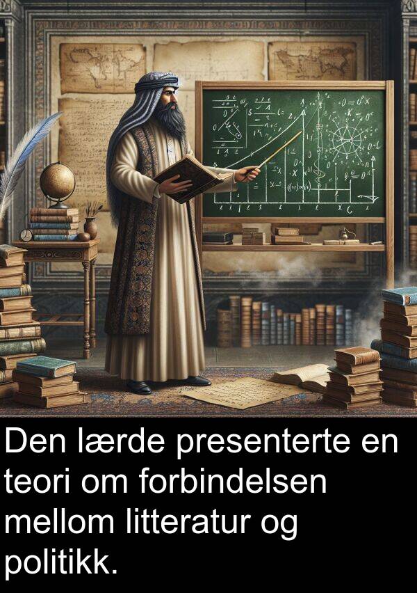 mellom: Den lærde presenterte en teori om forbindelsen mellom litteratur og politikk.