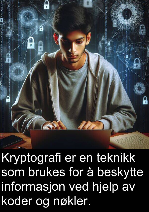 beskytte: Kryptografi er en teknikk som brukes for å beskytte informasjon ved hjelp av koder og nøkler.