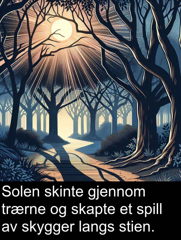 stien: Solen skinte gjennom trærne og skapte et spill av skygger langs stien.