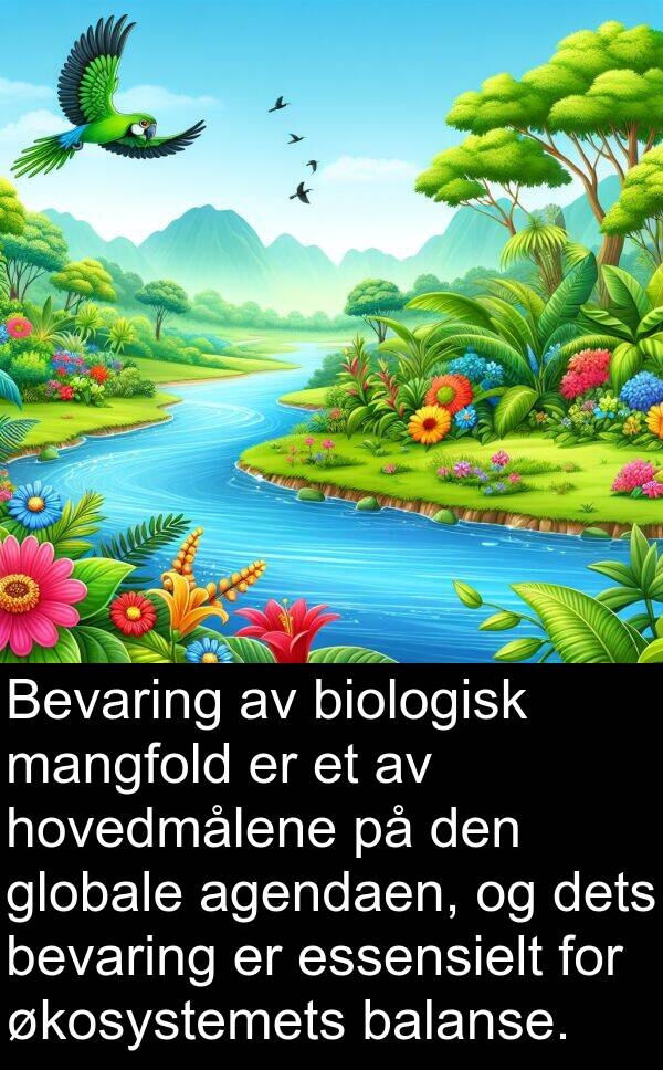 agendaen: Bevaring av biologisk mangfold er et av hovedmålene på den globale agendaen, og dets bevaring er essensielt for økosystemets balanse.