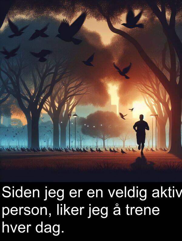 aktiv: Siden jeg er en veldig aktiv person, liker jeg å trene hver dag.