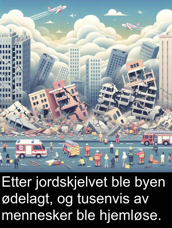 hjemløse: Etter jordskjelvet ble byen ødelagt, og tusenvis av mennesker ble hjemløse.