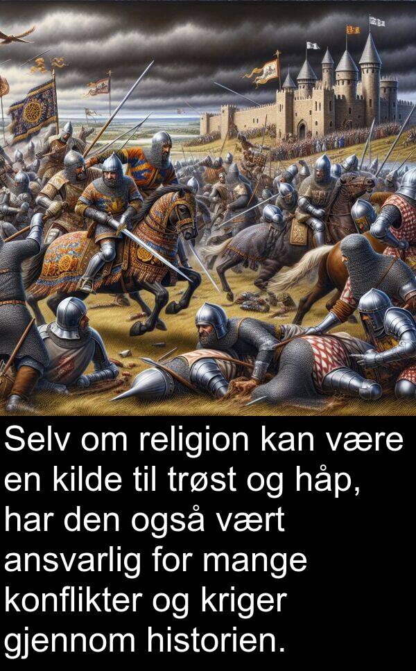 også: Selv om religion kan være en kilde til trøst og håp, har den også vært ansvarlig for mange konflikter og kriger gjennom historien.