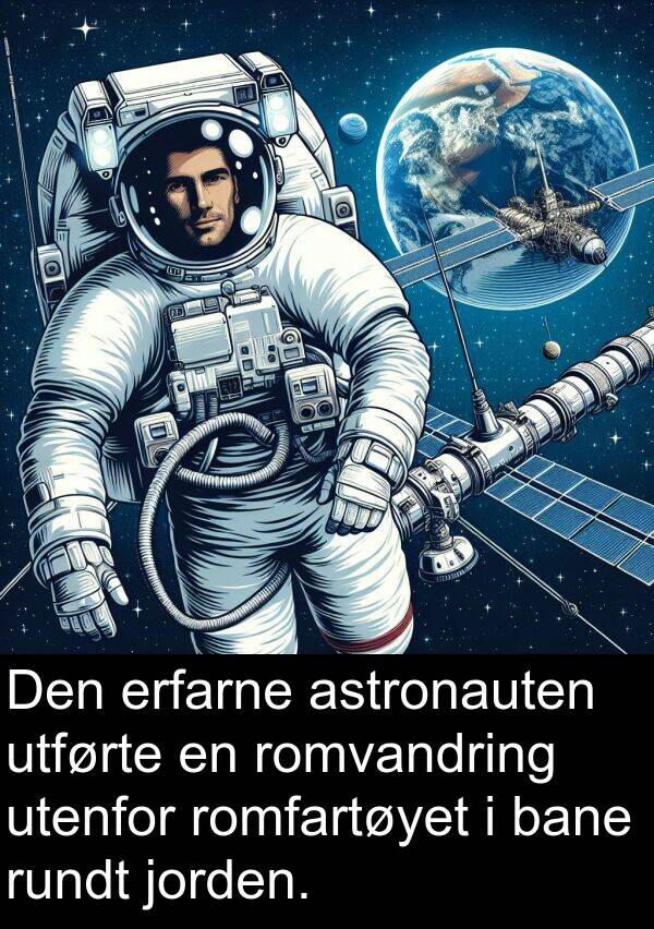 bane: Den erfarne astronauten utførte en romvandring utenfor romfartøyet i bane rundt jorden.