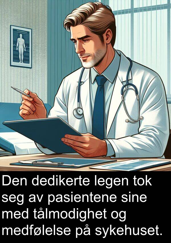 dedikerte: Den dedikerte legen tok seg av pasientene sine med tålmodighet og medfølelse på sykehuset.