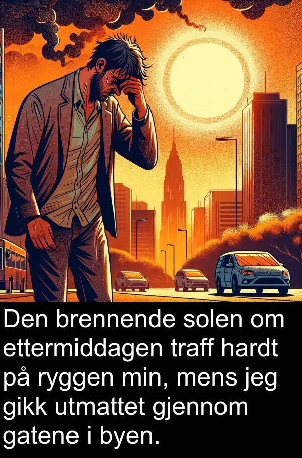 hardt: Den brennende solen om ettermiddagen traff hardt på ryggen min, mens jeg gikk utmattet gjennom gatene i byen.