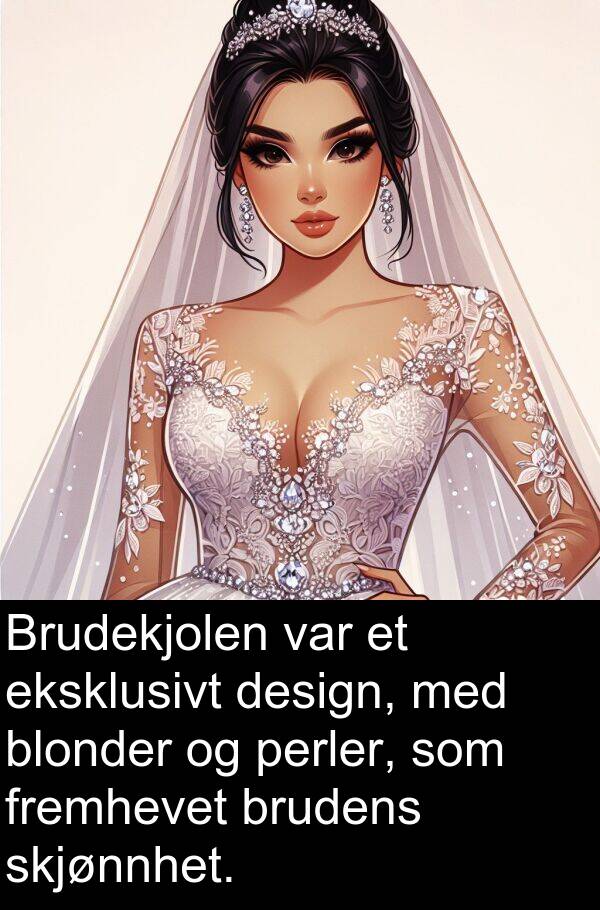 design: Brudekjolen var et eksklusivt design, med blonder og perler, som fremhevet brudens skjønnhet.