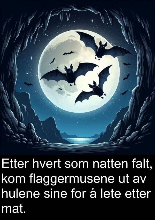 hvert: Etter hvert som natten falt, kom flaggermusene ut av hulene sine for å lete etter mat.
