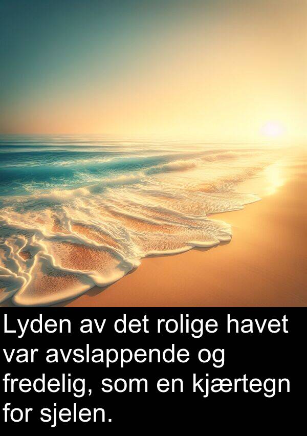 kjærtegn: Lyden av det rolige havet var avslappende og fredelig, som en kjærtegn for sjelen.
