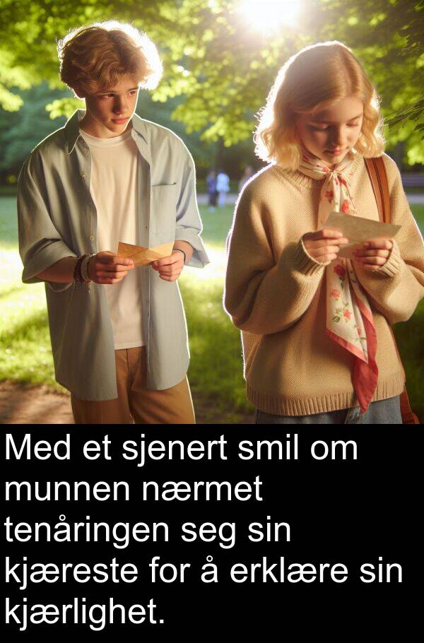 kjærlighet: Med et sjenert smil om munnen nærmet tenåringen seg sin kjæreste for å erklære sin kjærlighet.