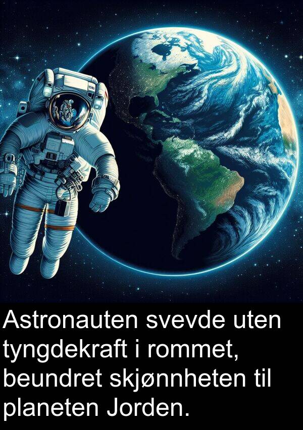 planeten: Astronauten svevde uten tyngdekraft i rommet, beundret skjønnheten til planeten Jorden.