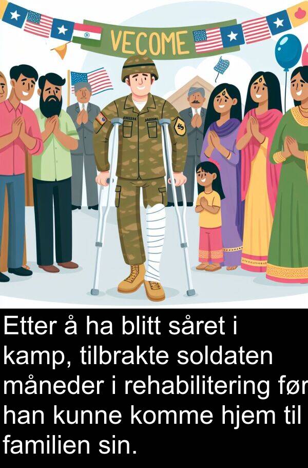 måneder: Etter å ha blitt såret i kamp, tilbrakte soldaten måneder i rehabilitering før han kunne komme hjem til familien sin.