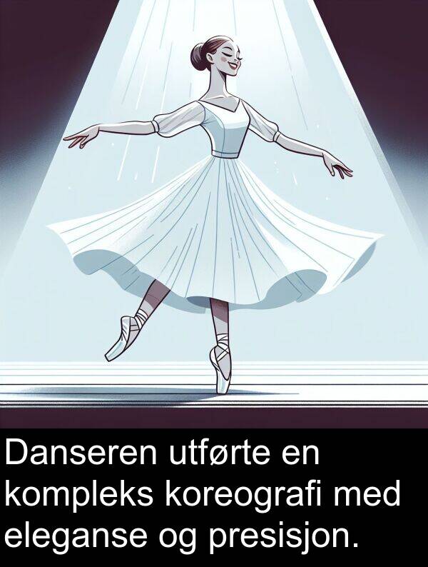 utførte: Danseren utførte en kompleks koreografi med eleganse og presisjon.