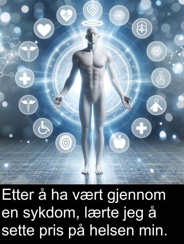 sette: Etter å ha vært gjennom en sykdom, lærte jeg å sette pris på helsen min.