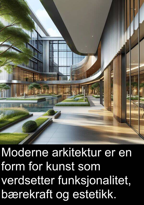 form: Moderne arkitektur er en form for kunst som verdsetter funksjonalitet, bærekraft og estetikk.