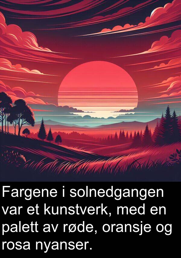 oransje: Fargene i solnedgangen var et kunstverk, med en palett av røde, oransje og rosa nyanser.