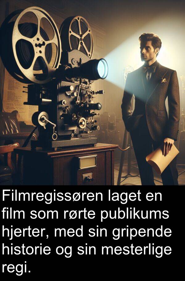film: Filmregissøren laget en film som rørte publikums hjerter, med sin gripende historie og sin mesterlige regi.