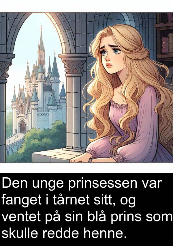 tårnet: Den unge prinsessen var fanget i tårnet sitt, og ventet på sin blå prins som skulle redde henne.