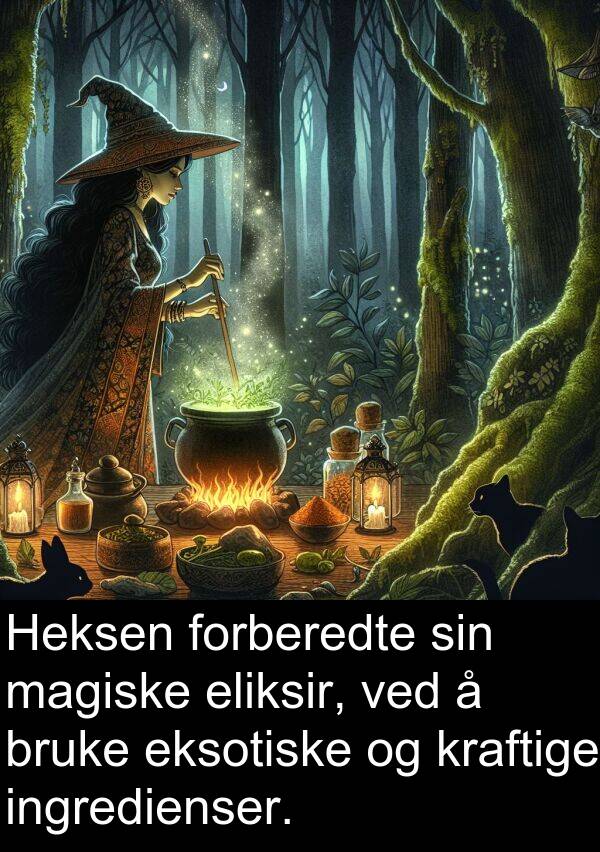 forberedte: Heksen forberedte sin magiske eliksir, ved å bruke eksotiske og kraftige ingredienser.