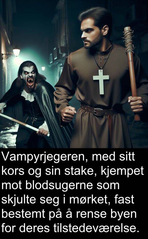 skjulte: Vampyrjegeren, med sitt kors og sin stake, kjempet mot blodsugerne som skjulte seg i mørket, fast bestemt på å rense byen for deres tilstedeværelse.