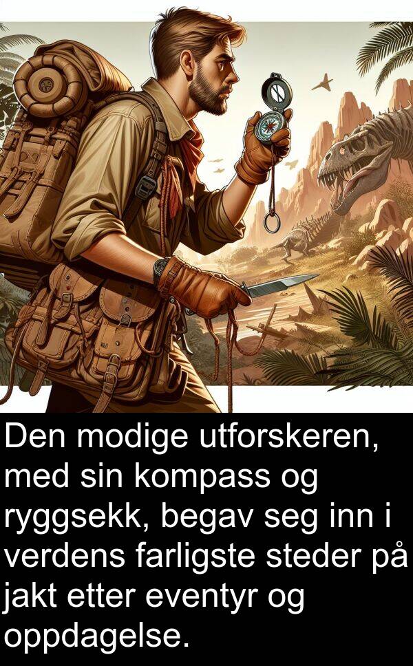 oppdagelse: Den modige utforskeren, med sin kompass og ryggsekk, begav seg inn i verdens farligste steder på jakt etter eventyr og oppdagelse.