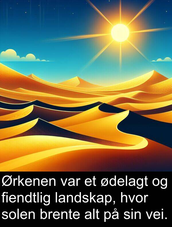 brente: Ørkenen var et ødelagt og fiendtlig landskap, hvor solen brente alt på sin vei.