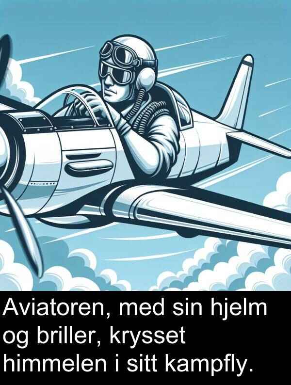kampfly: Aviatoren, med sin hjelm og briller, krysset himmelen i sitt kampfly.