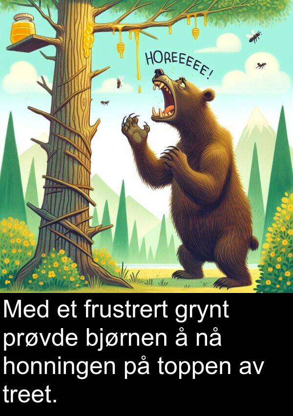 frustrert: Med et frustrert grynt prøvde bjørnen å nå honningen på toppen av treet.