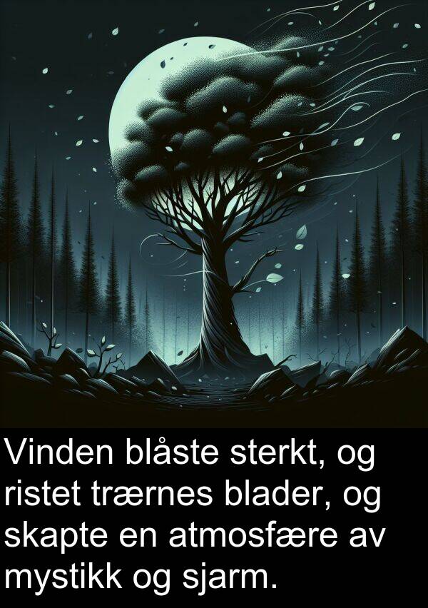 blader: Vinden blåste sterkt, og ristet trærnes blader, og skapte en atmosfære av mystikk og sjarm.