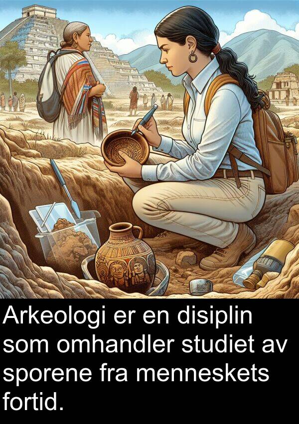 omhandler: Arkeologi er en disiplin som omhandler studiet av sporene fra menneskets fortid.