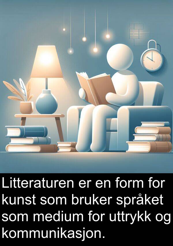form: Litteraturen er en form for kunst som bruker språket som medium for uttrykk og kommunikasjon.